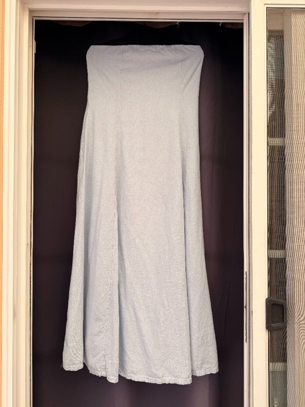 Beautiful Soft Blue Linen Strapless Dress